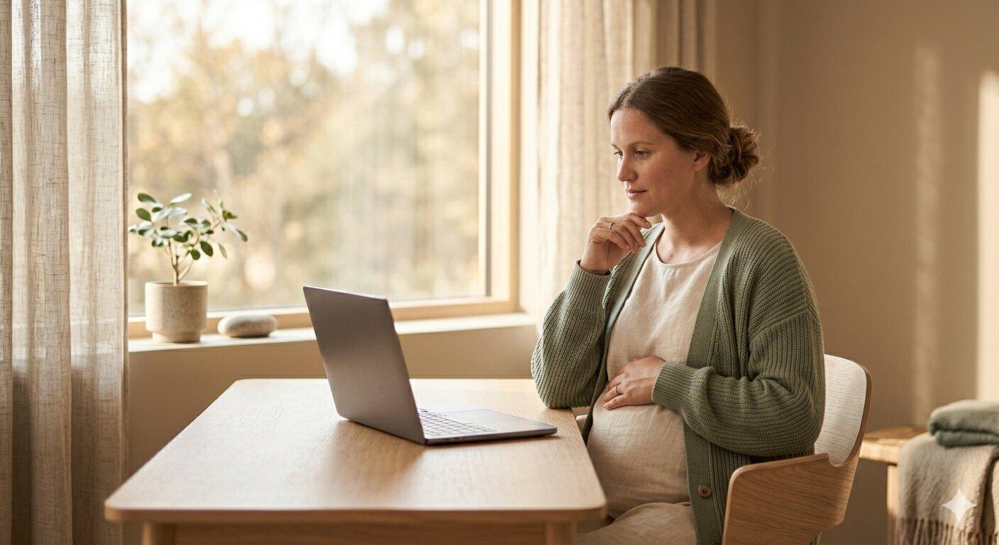 Formulare, Taschenrechner und Laptop auf einem Schreibtisch – Elterngeld-Antrag vorbereiten