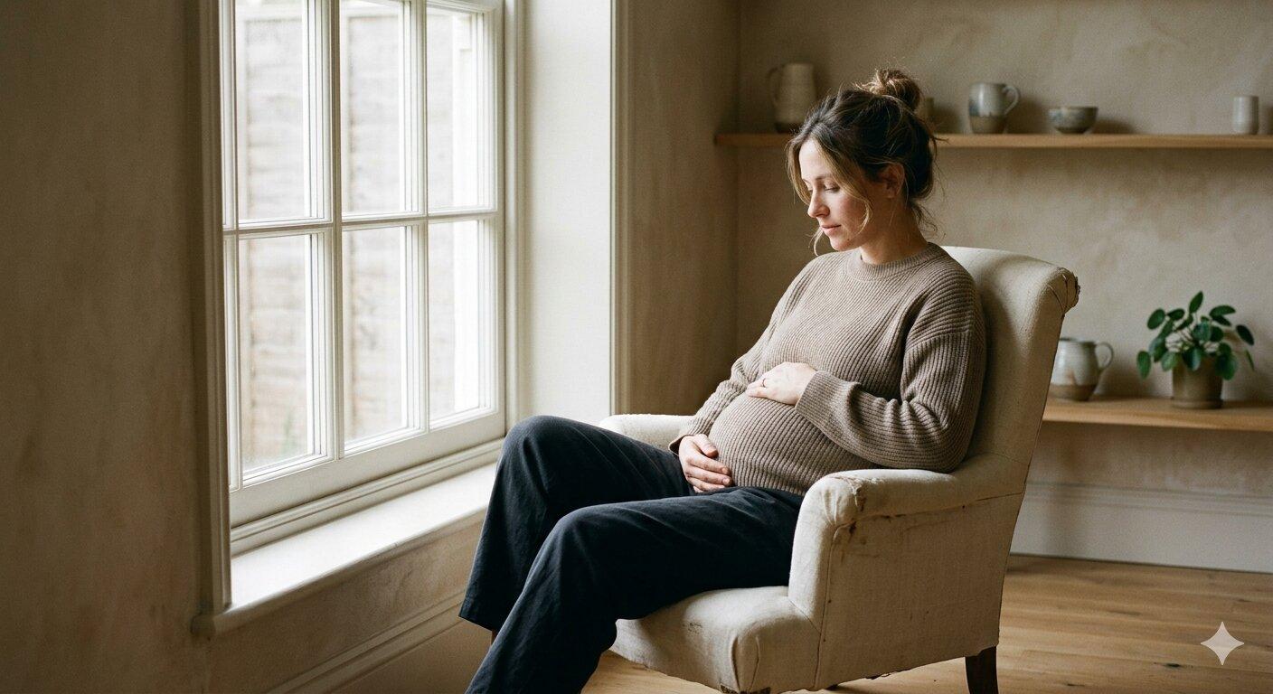 Ruhige Morgenszene – Schwangere am Fenster